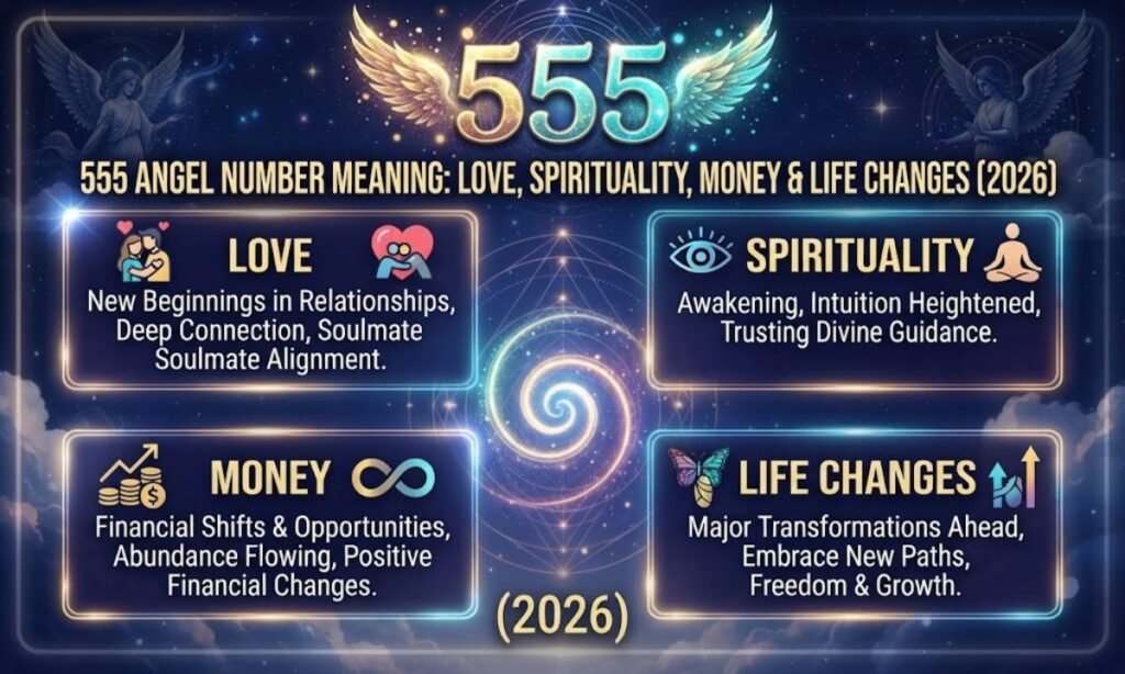 555 Angel Number Meaning: Love, Spirituality, Money & Life Changes (2026)